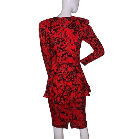 Vintage Jody California Peplum Dress Size 5/6 Black and Red Long Sleeve - Picture 4 of 9